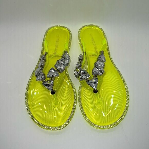 JOANIE-214 Fashion Rhinestone Embellished Jelly Sandals Neon Yellow Size 5 New - Picture 4 of 9